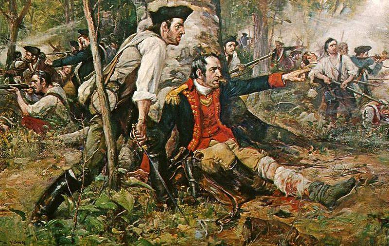 Frederick Coffay Yohn This is an image of an oil painting titled Herkimer at the Battle of Oriskany. Although wounded, General Nicholas Herkimer rallies the Tryon County Mi oil painting image